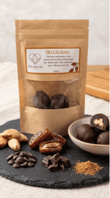 FRUTA RECHEADA - TÂMARA COM CASTANHA DO BRASIL 60G FRANCO CACAO